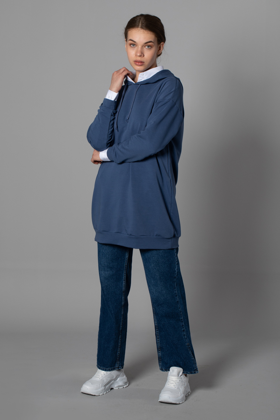 Kapüşonlu sweatshirt-20930 İndigo