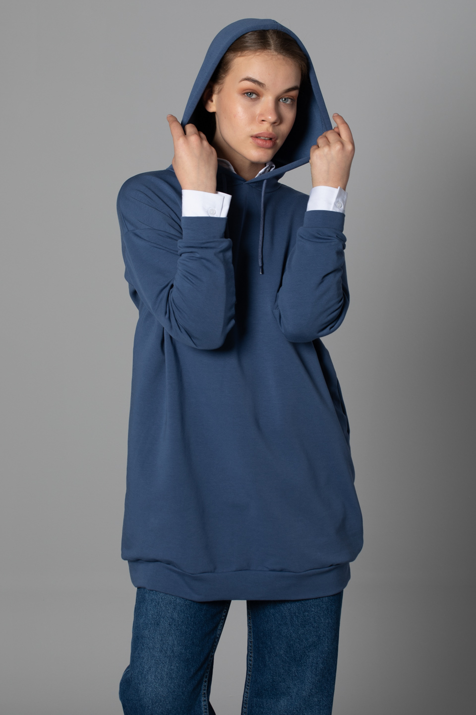 Kapüşonlu sweatshirt-20930 İndigo