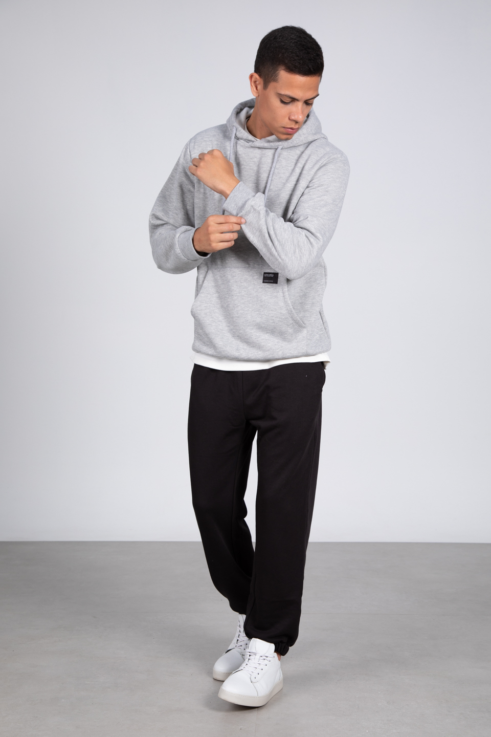 Kapüşonlu sweatshirt-5490 Gri Melanj