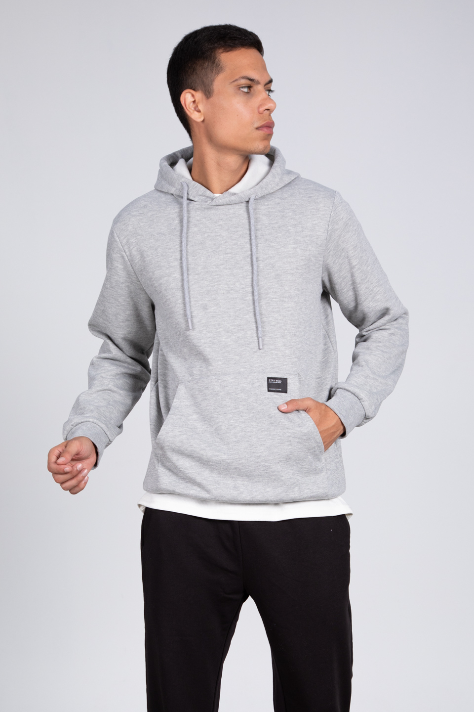 Kapüşonlu sweatshirt-5490 Gri Melanj