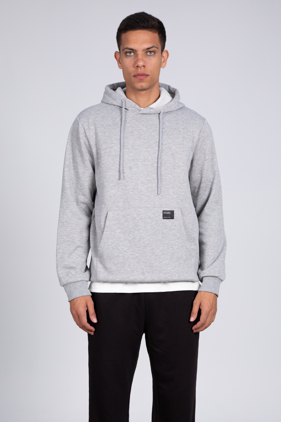 Kapüşonlu sweatshirt-5490 Gri Melanj