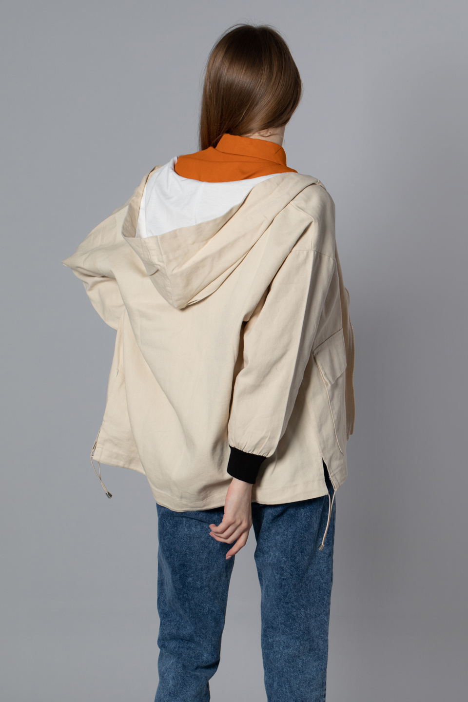 Kapüşonlu torba cep gabardin ceket-3149 Bej