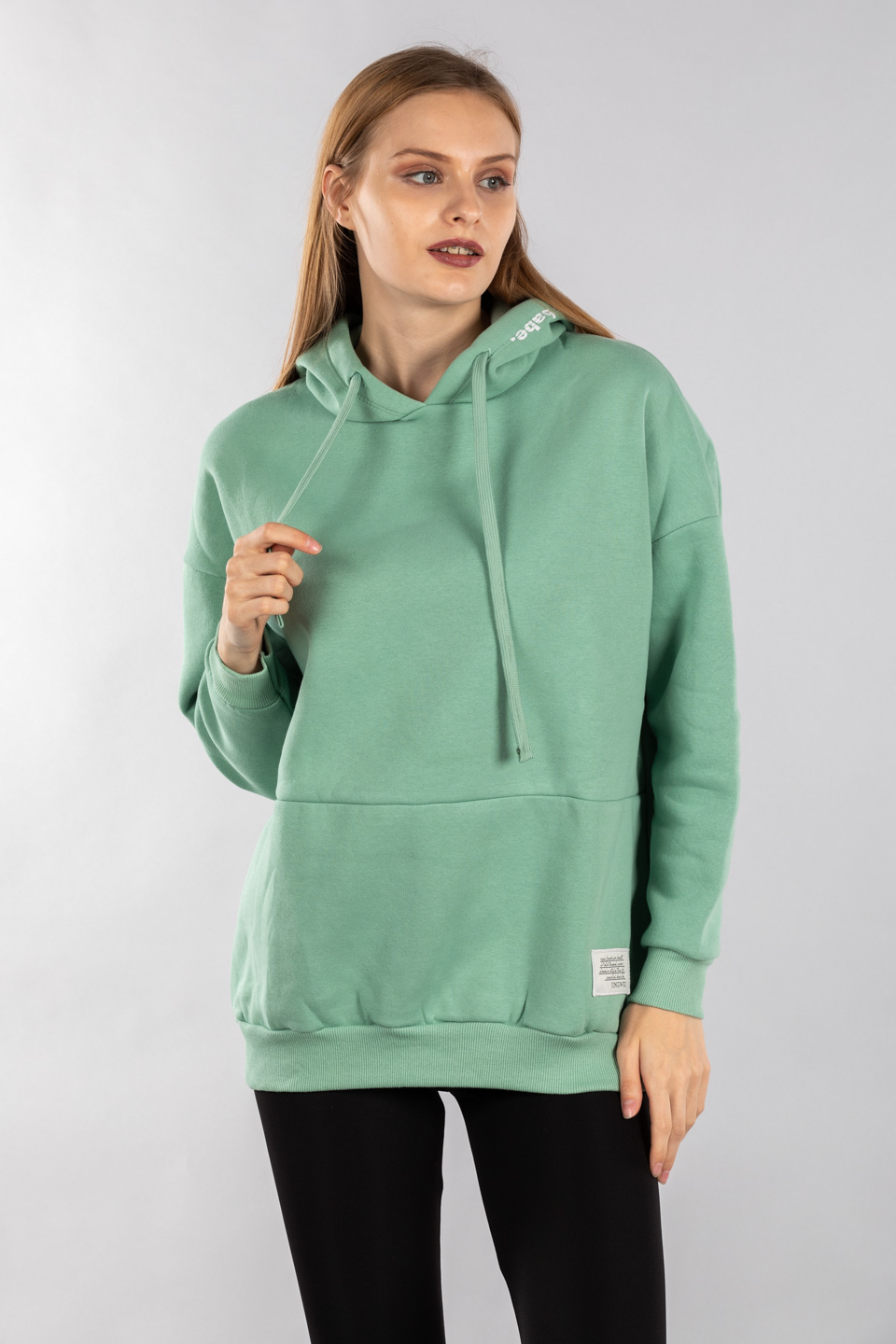 Kapüşonu baskılı kanguru cepli sweatshirt-9623 Çağla
