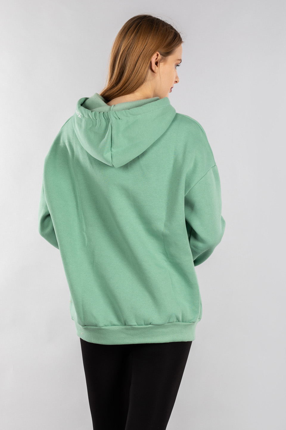 Kapüşonu baskılı kanguru cepli sweatshirt-9623 Çağla