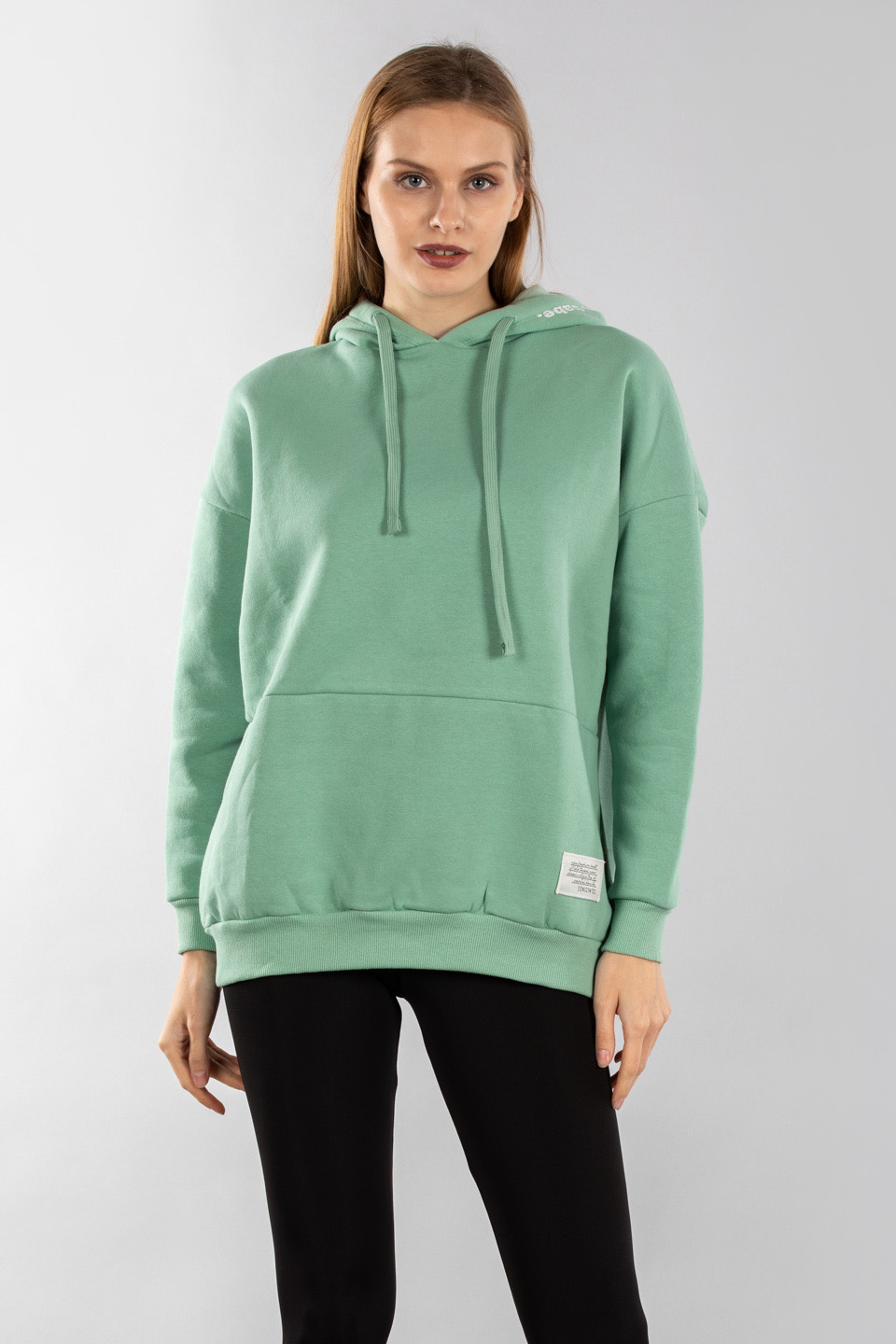 Kapüşonu baskılı kanguru cepli sweatshirt-9623 Çağla