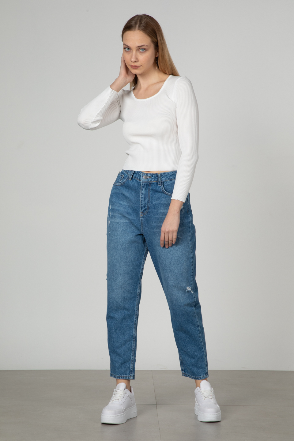 Kare yaka basıc body-3041 Ekru