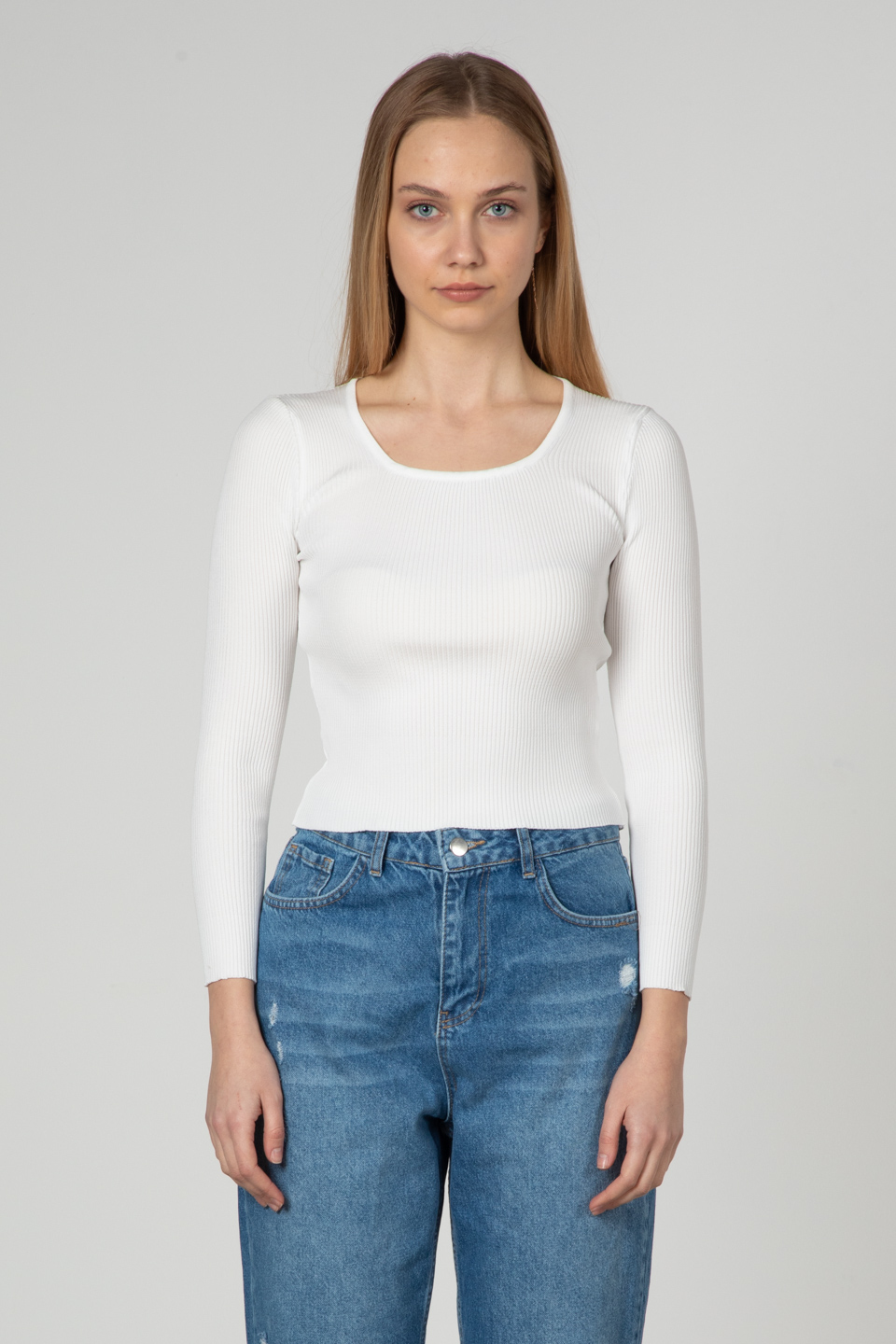 Kare yaka basıc body-3041 Ekru