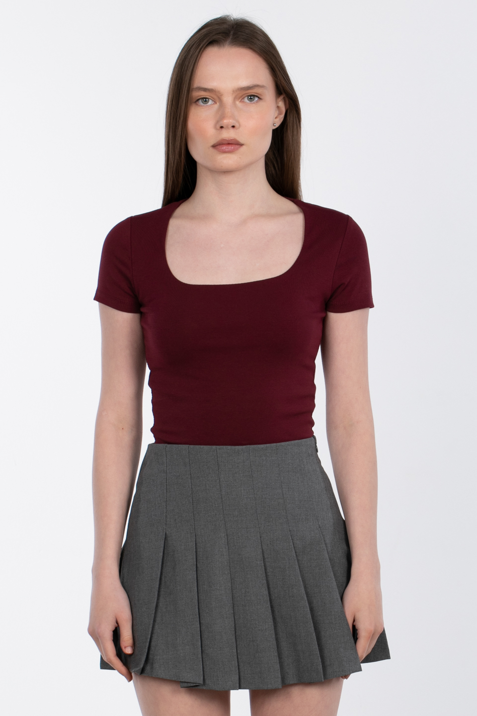 Kare yaka basic body-3872-2 Bordo
