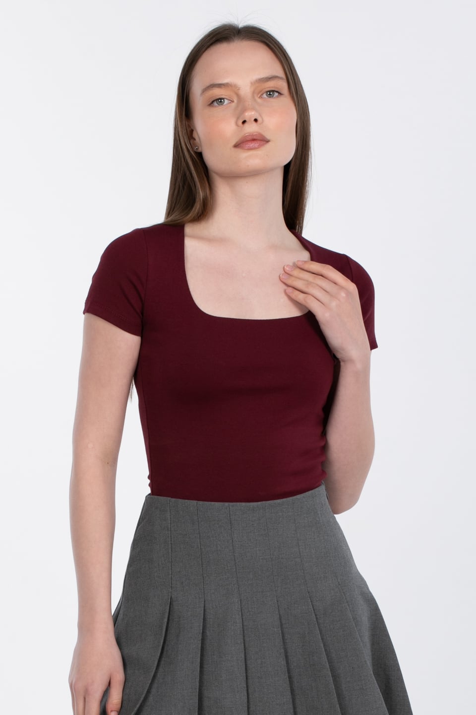 Kare yaka basic body-3872-2 Bordo