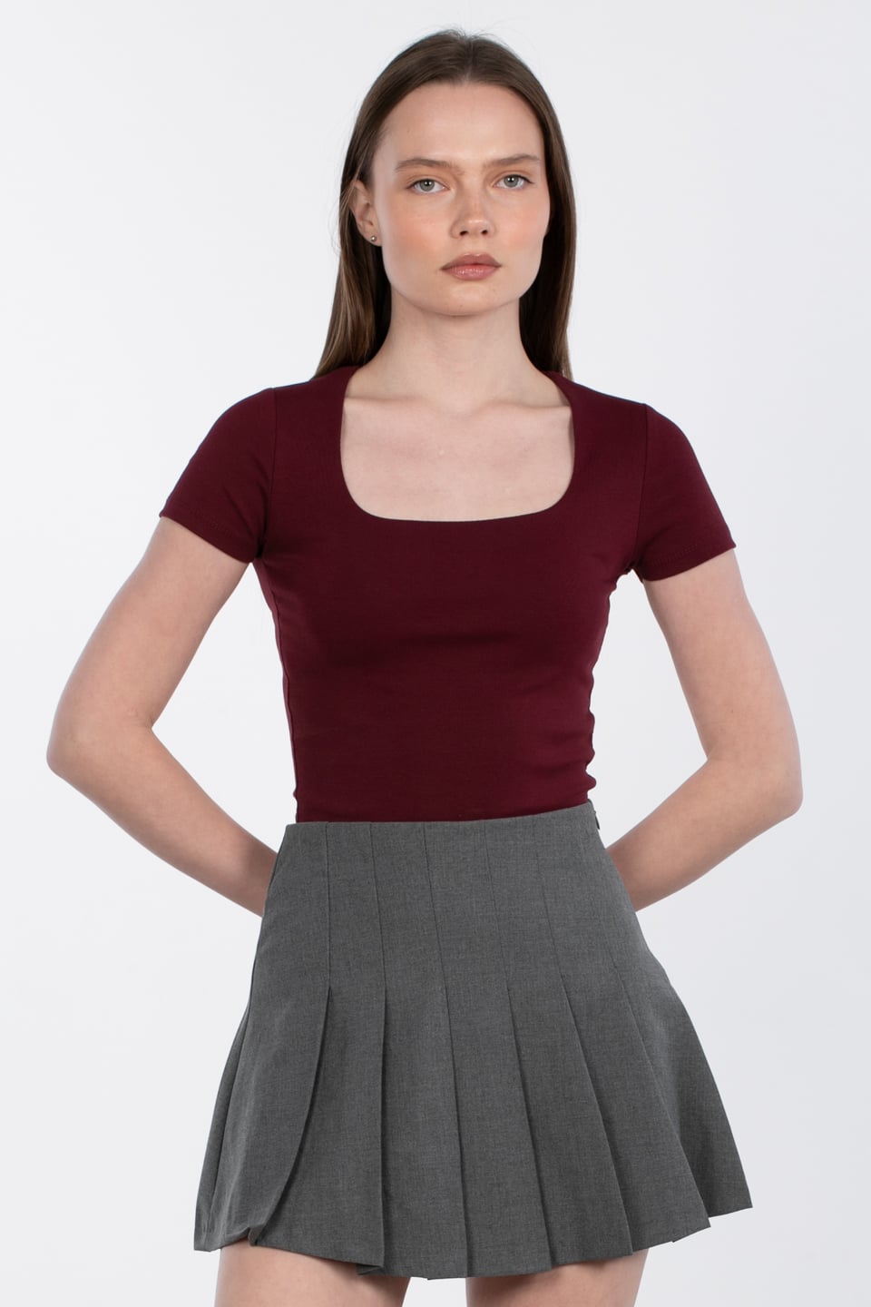 Kare yaka basic body-3872-2 Bordo