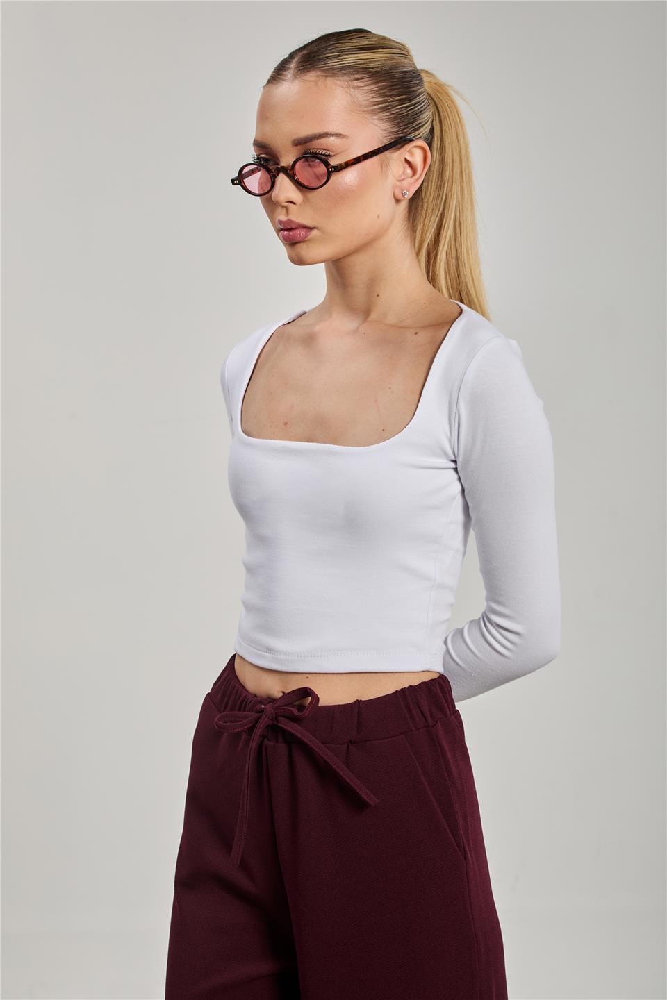 Kare yaka body-3713 Beyaz