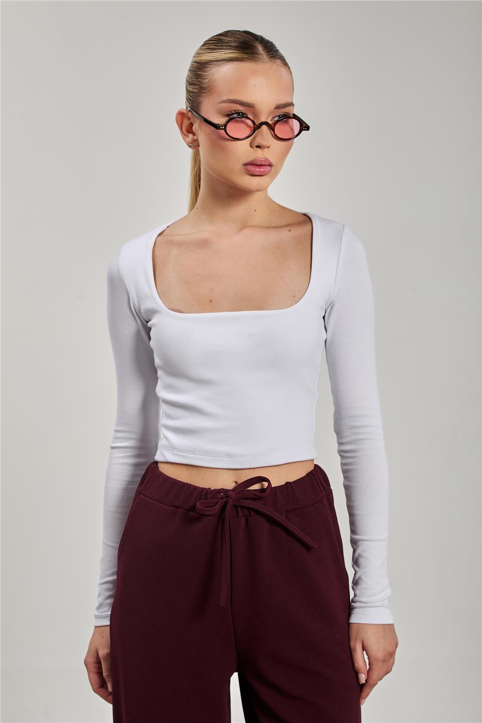 Kare yaka body-3713 Beyaz