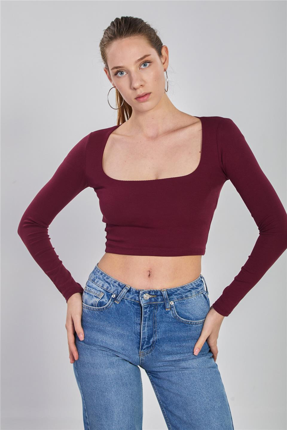 Kare yaka body-3713 Bordo