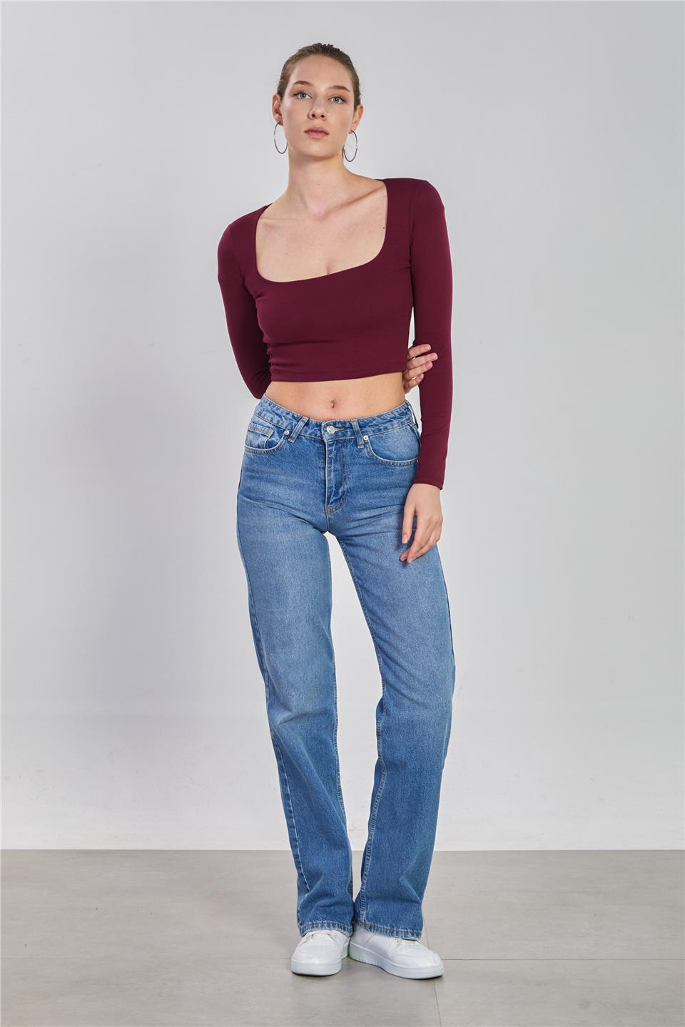 Kare yaka body-3713 Bordo