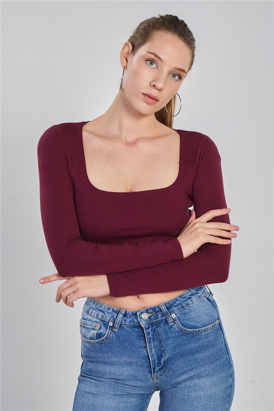 Kare yaka body-3713 Bordo