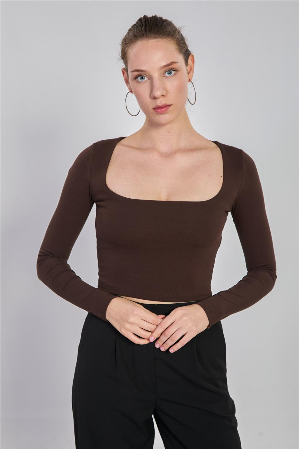 Kare yaka body-3713 Kahve