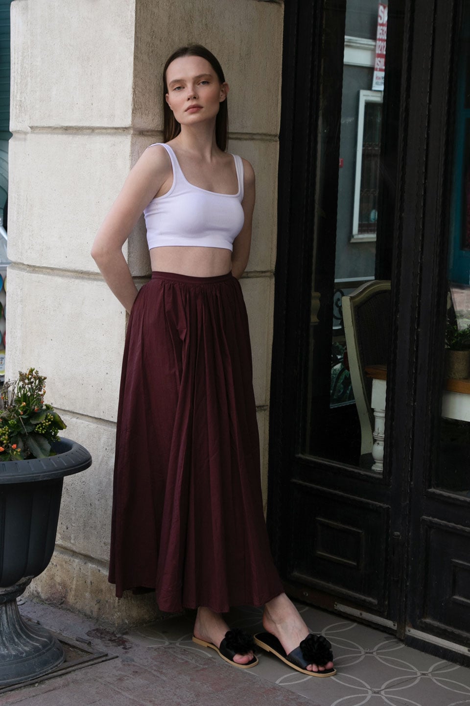 Kare yaka kalın askılı crop body-MS0000286 Beyaz