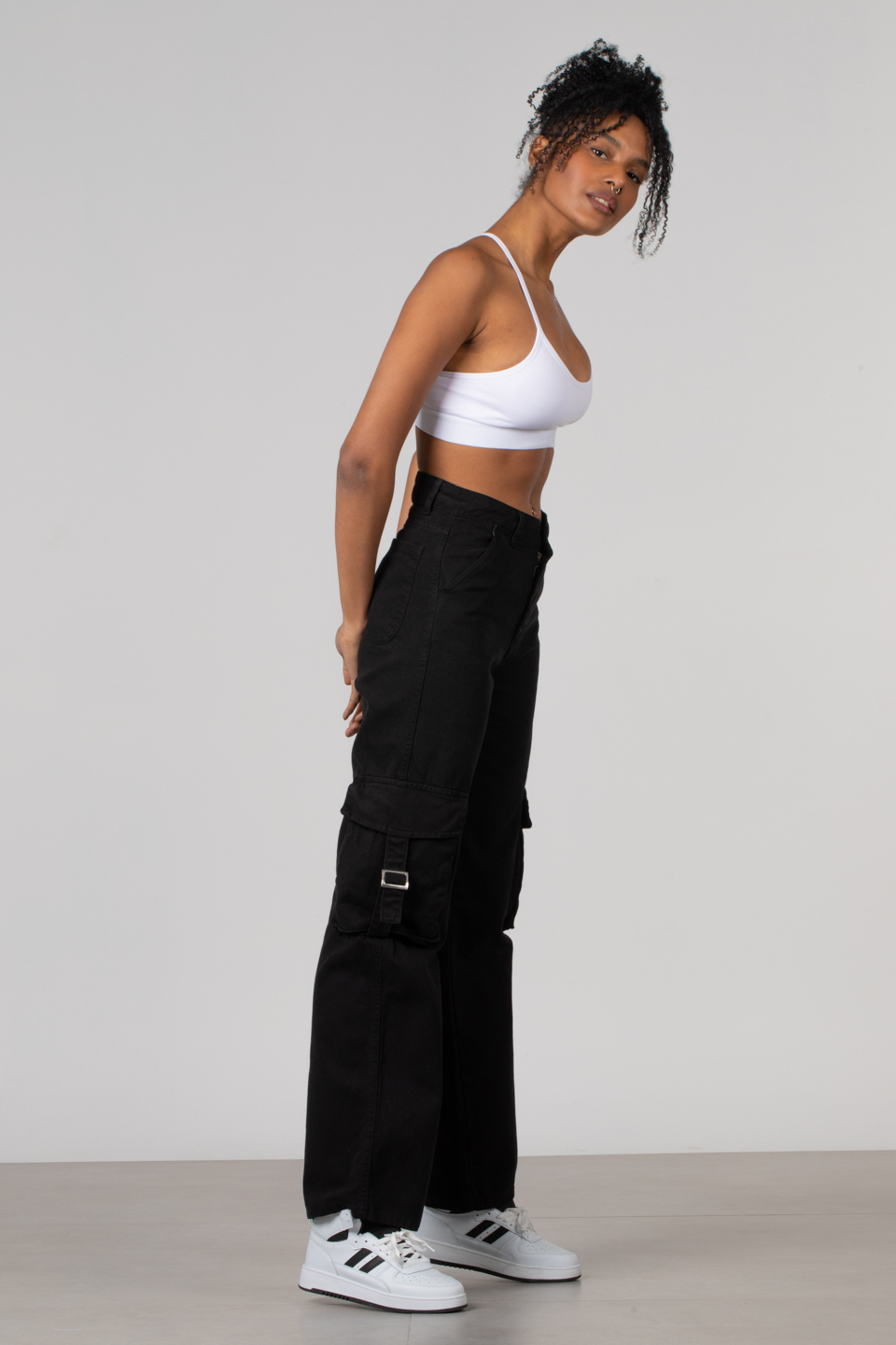 Kargo cep bol paça pantolon-1007 Siyah