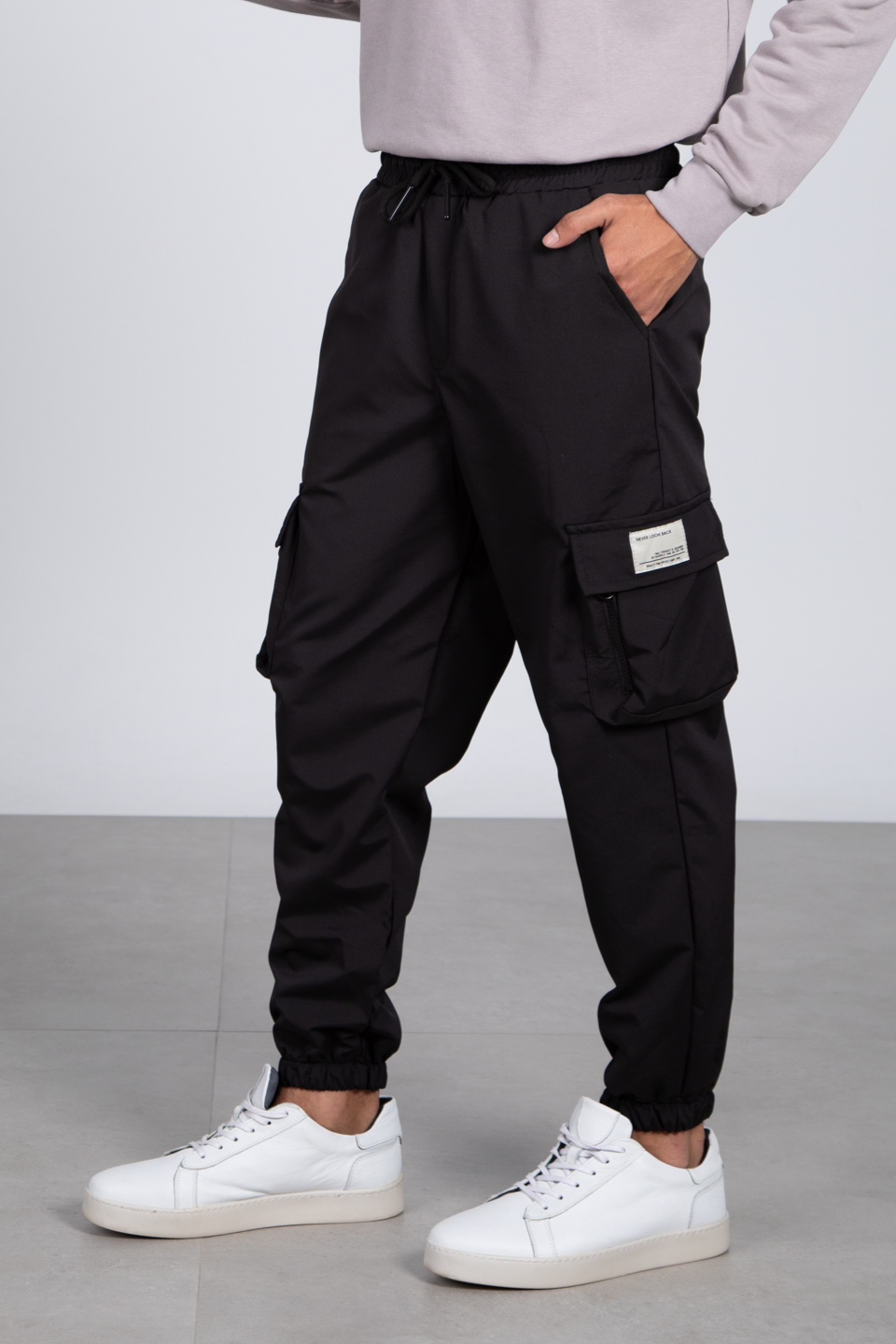 Kargo cep etiketli pantolon-1058 Siyah