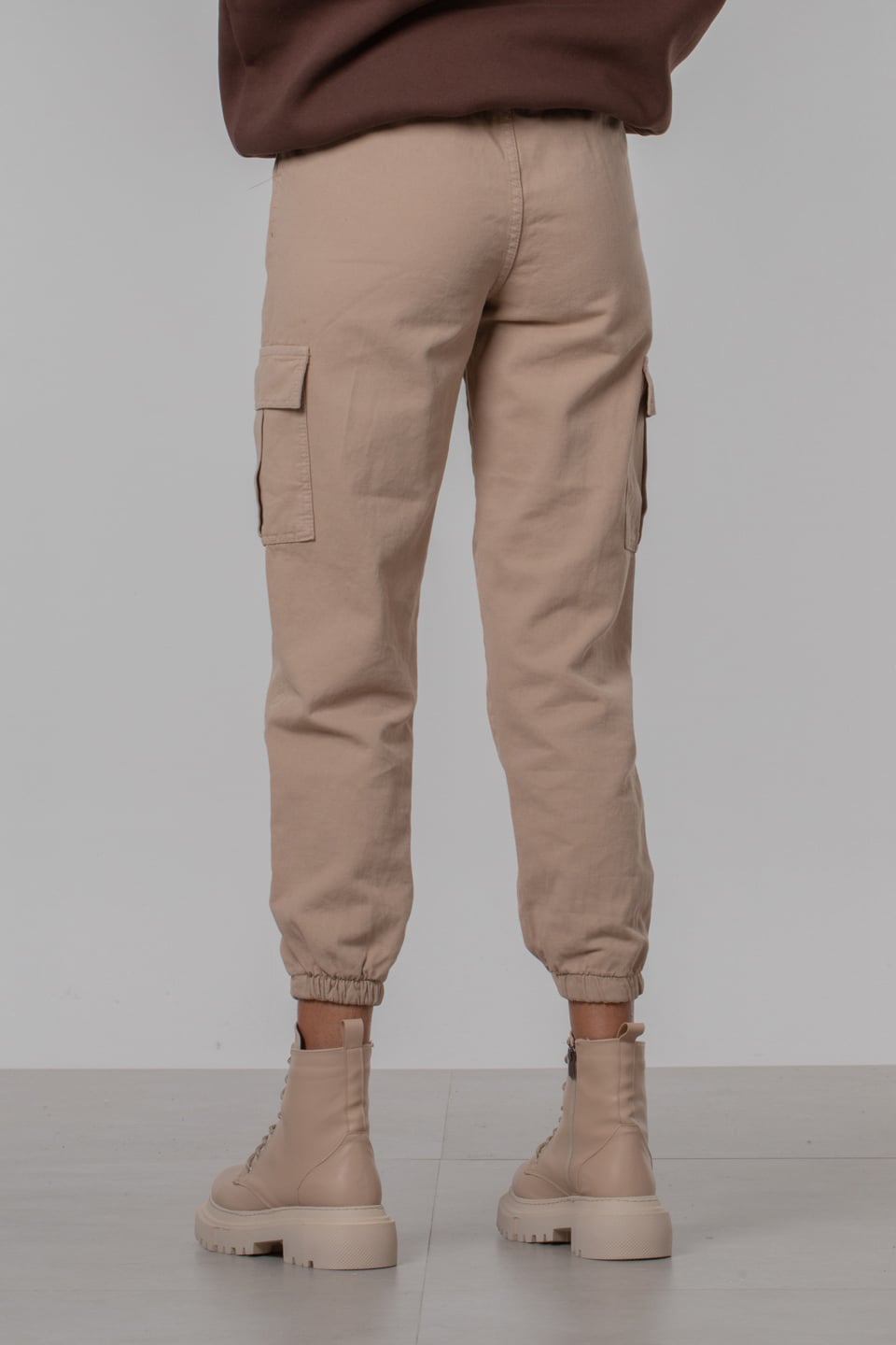 Kargo cep paça lastikli kemerli pantolon-YP5045 Koyu Taş
