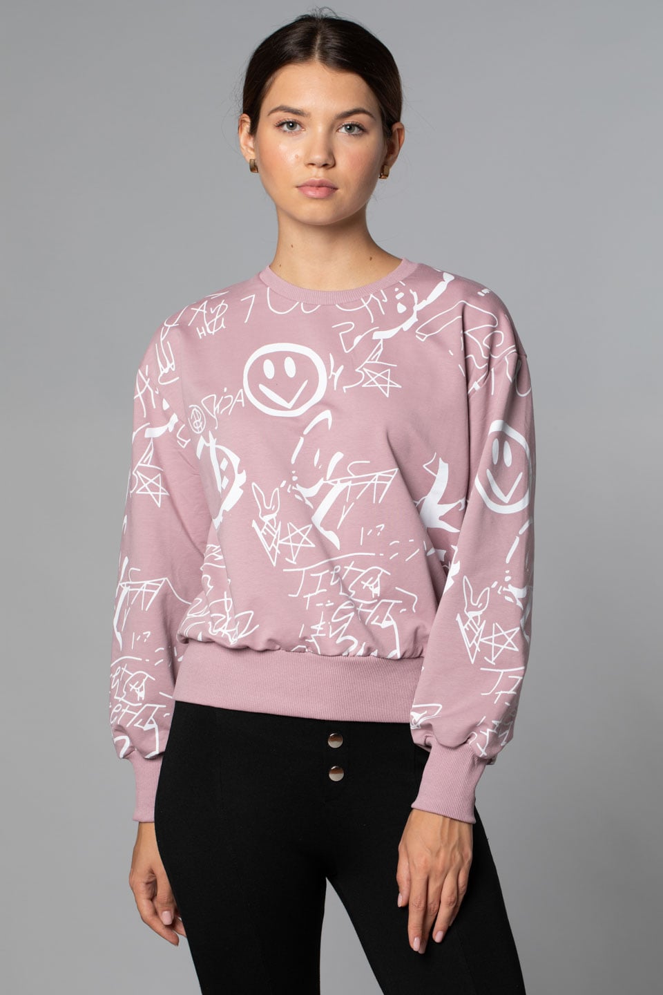 Karışık Desen Baskılı Sweat-Gül