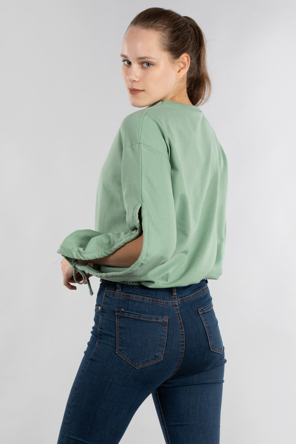 Karpuz kol bağlamalı sweatshirt-7308 Mint