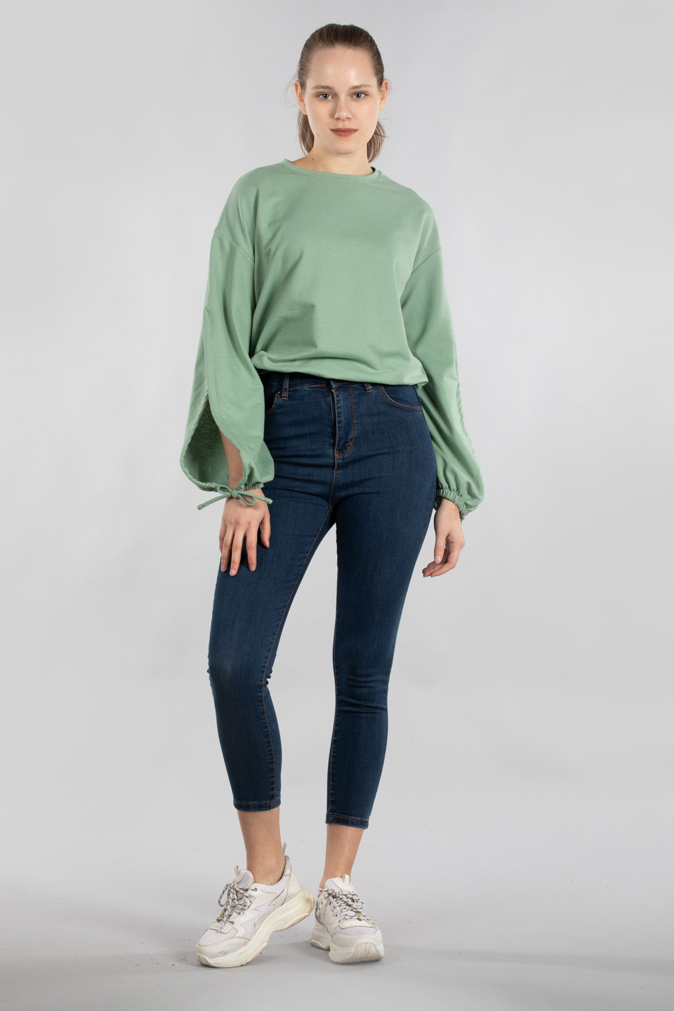 Karpuz kol bağlamalı sweatshirt-7308 Mint