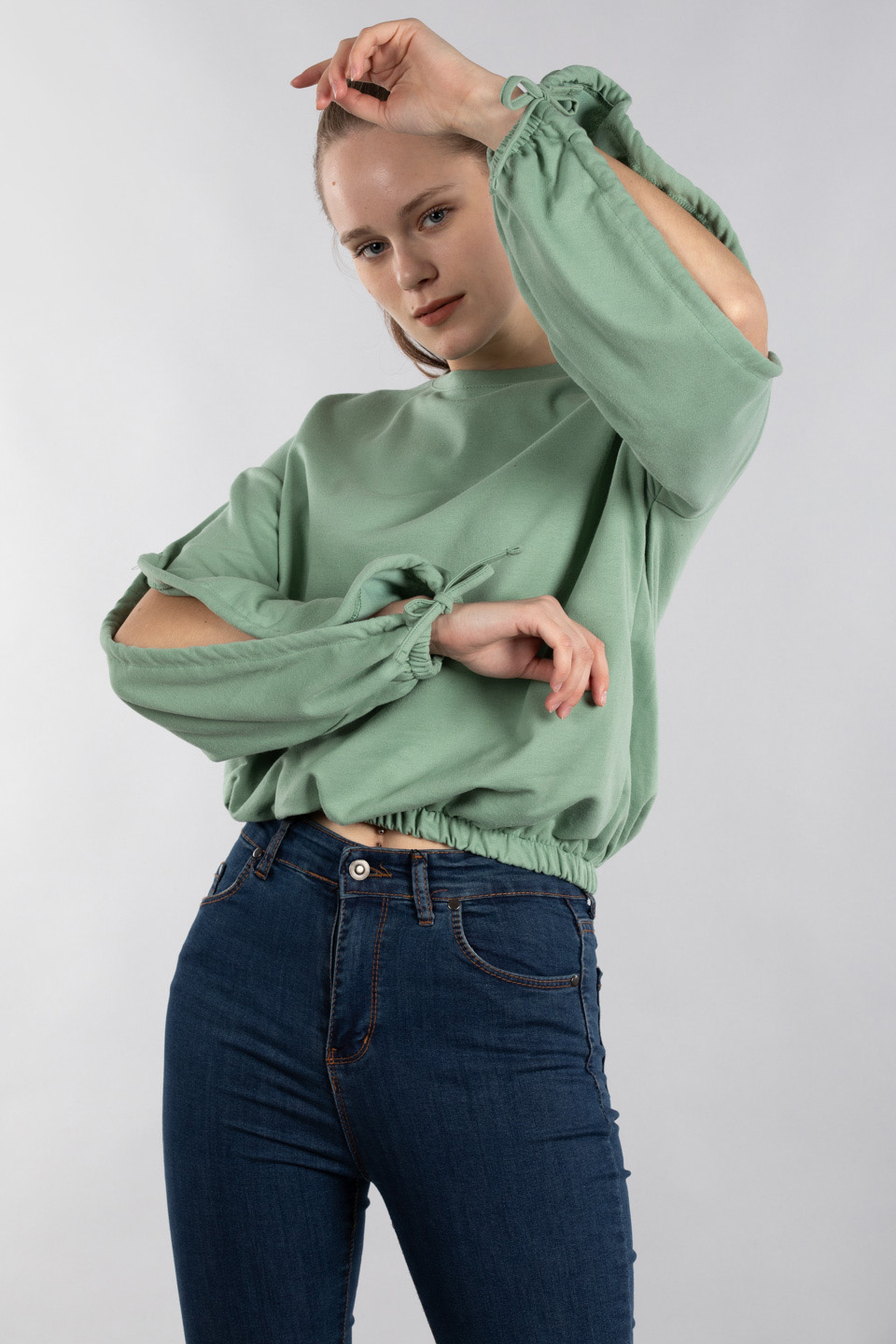 Karpuz kol bağlamalı sweatshirt-7308 Mint