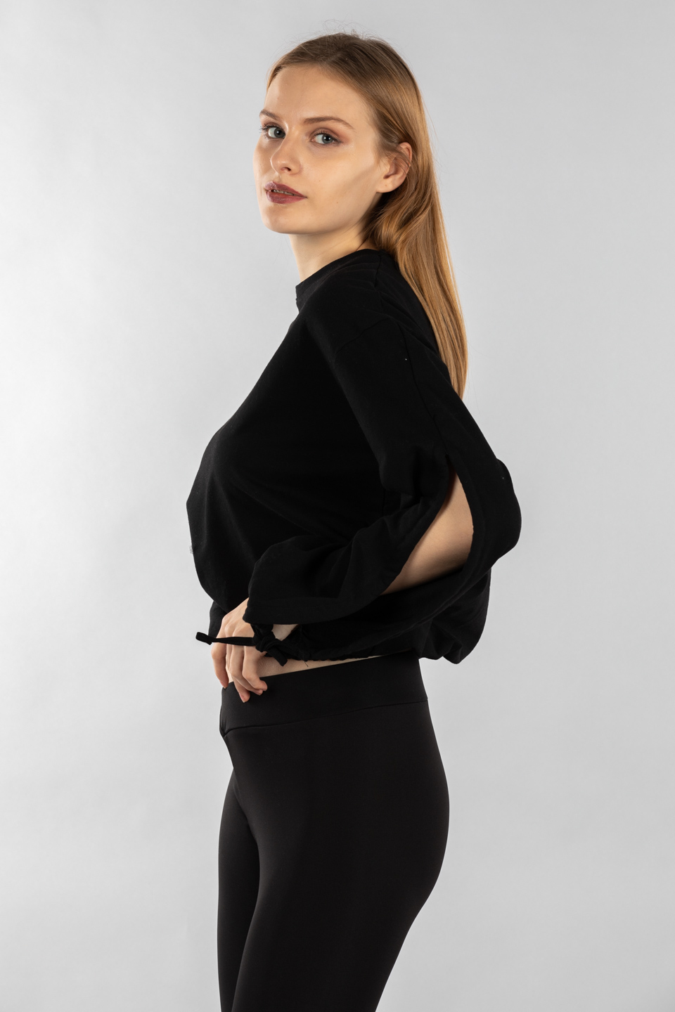 Karpuz kol bağlamalı sweatshirt-7308 Siyah