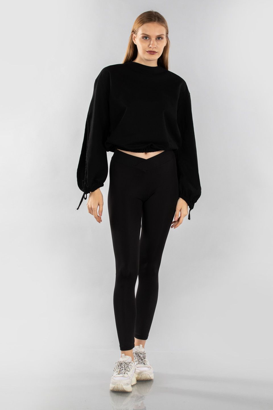 Karpuz kol bağlamalı sweatshirt-7308 Siyah