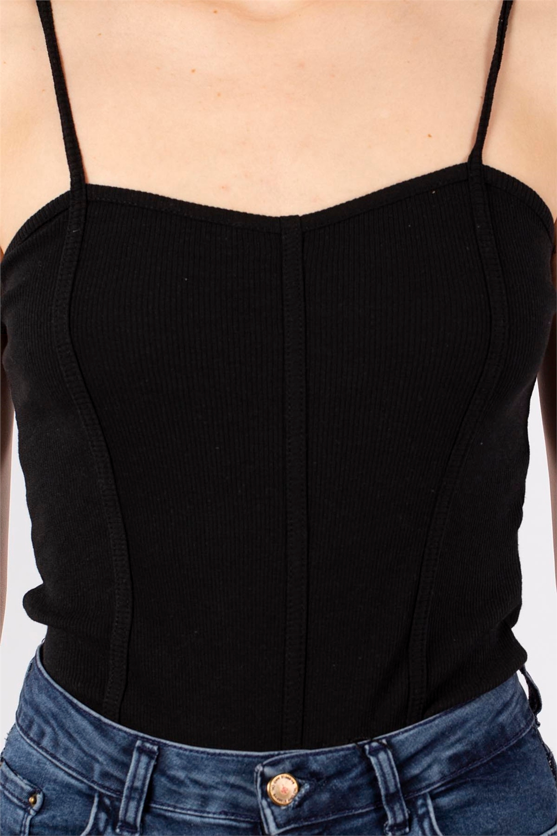 Kaşkorse Alttan Çıtçıtlı Bluz-Siyah