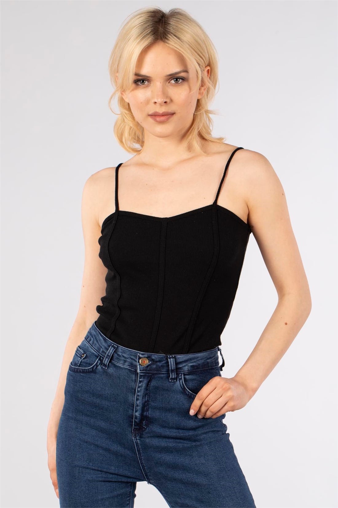 Kaşkorse Alttan Çıtçıtlı Bluz-Siyah