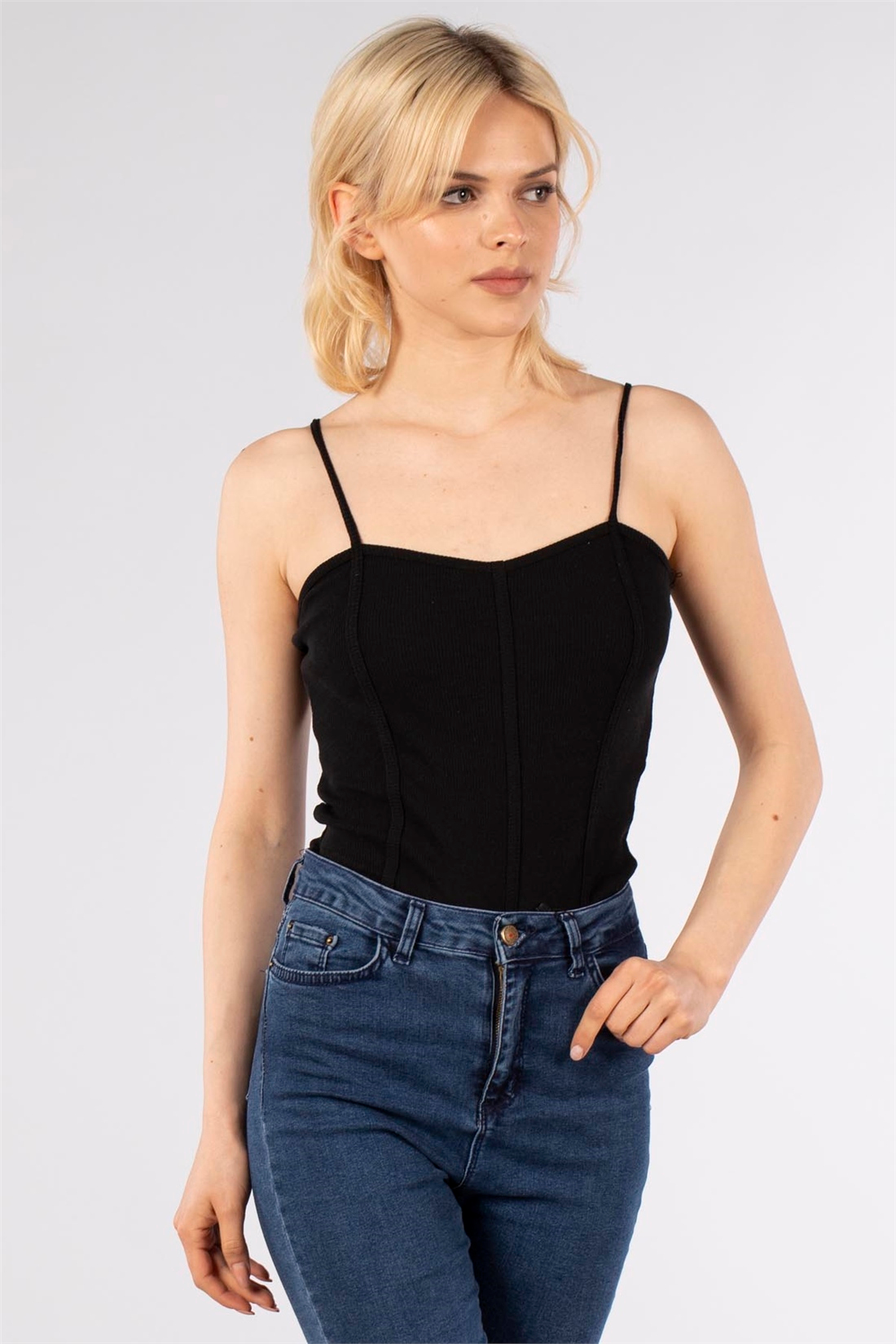 Kaşkorse Alttan Çıtçıtlı Bluz-Siyah
