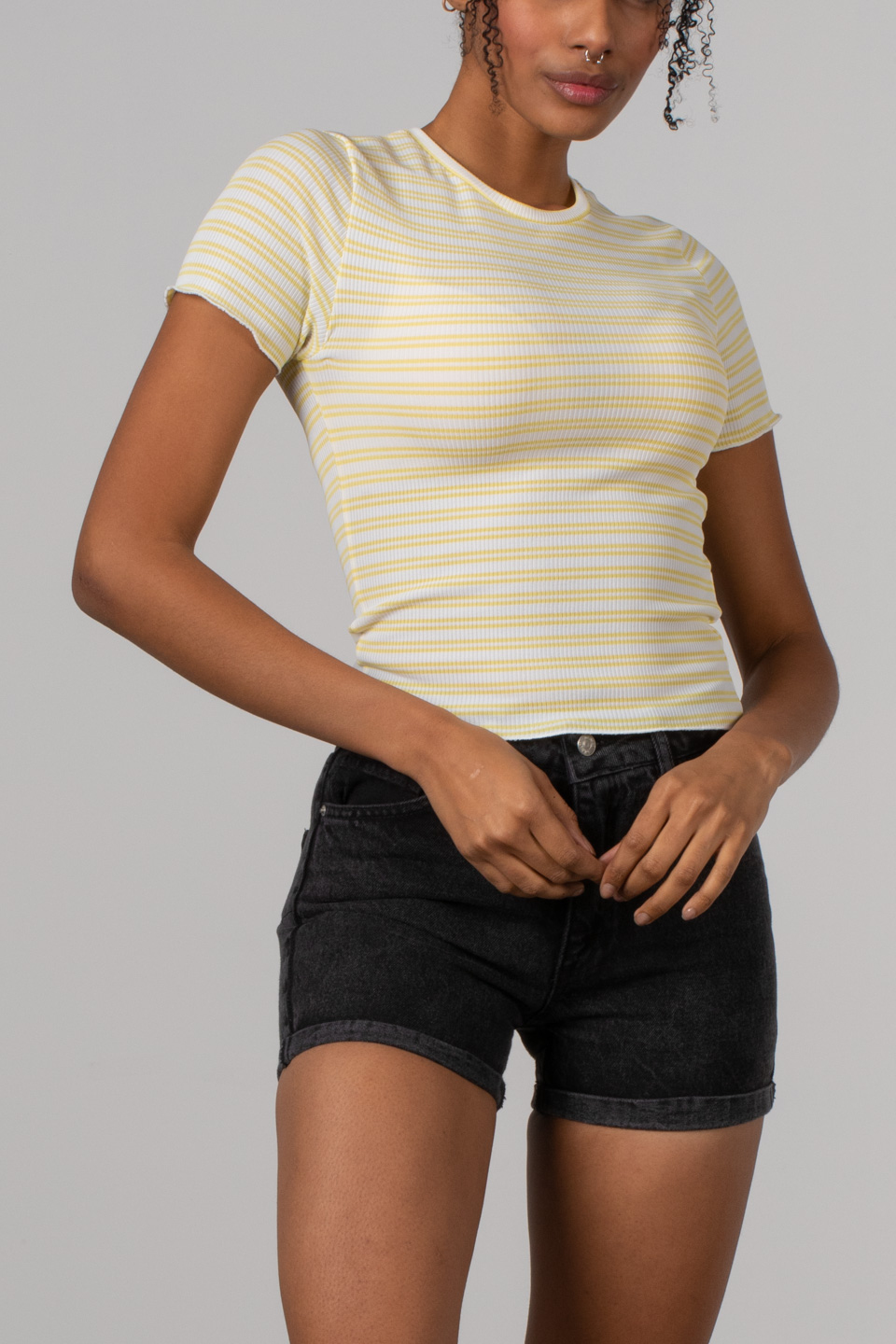Kaşkorse çizgili t-shirt-S0011453 Sarı
