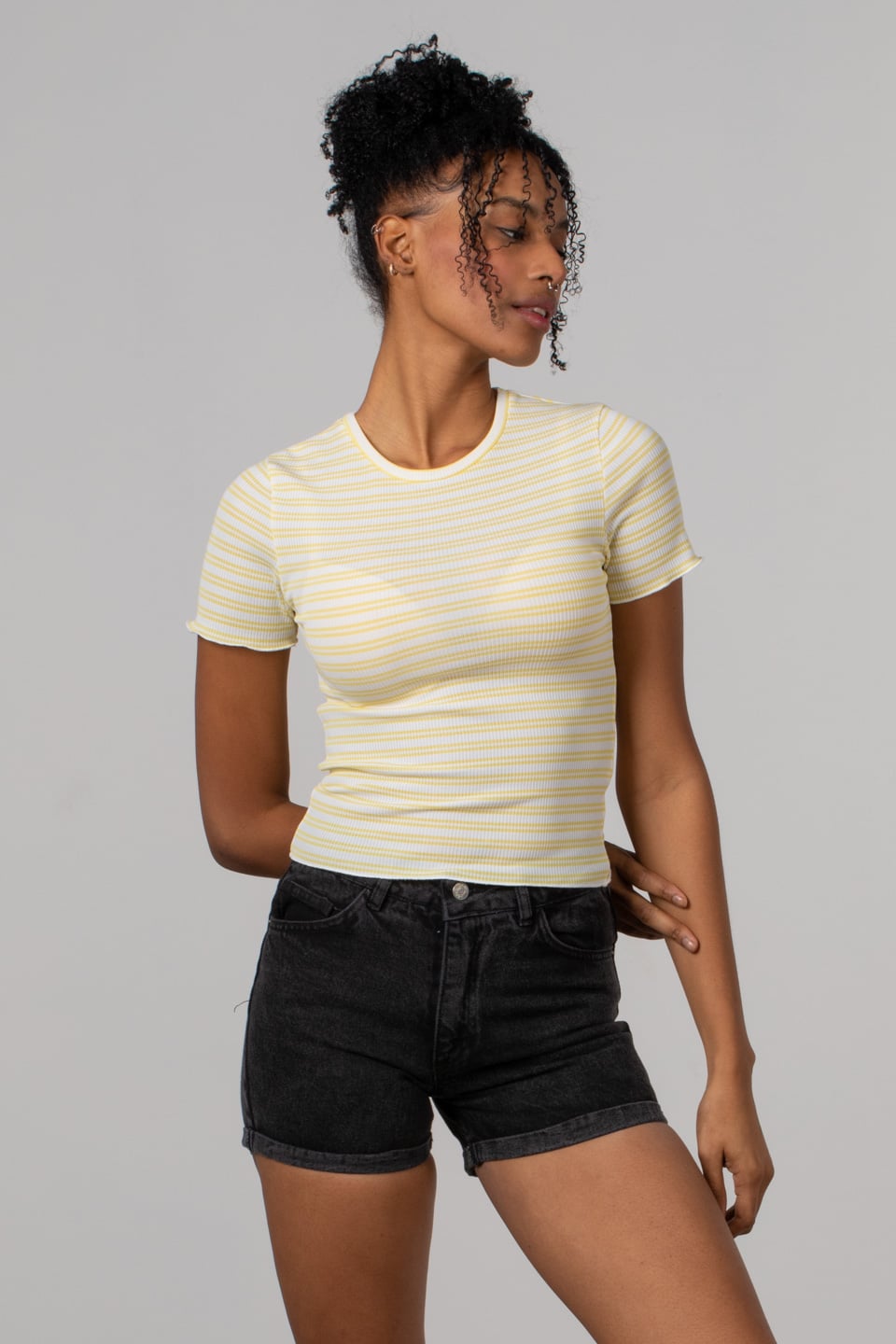 Kaşkorse çizgili t-shirt-S0011453 Sarı