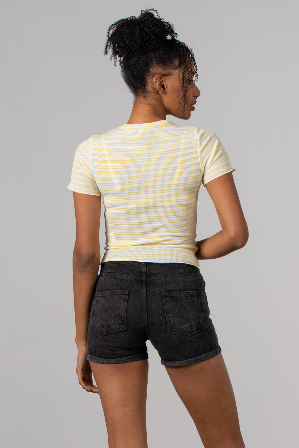Kaşkorse çizgili t-shirt-S0011453 Sarı