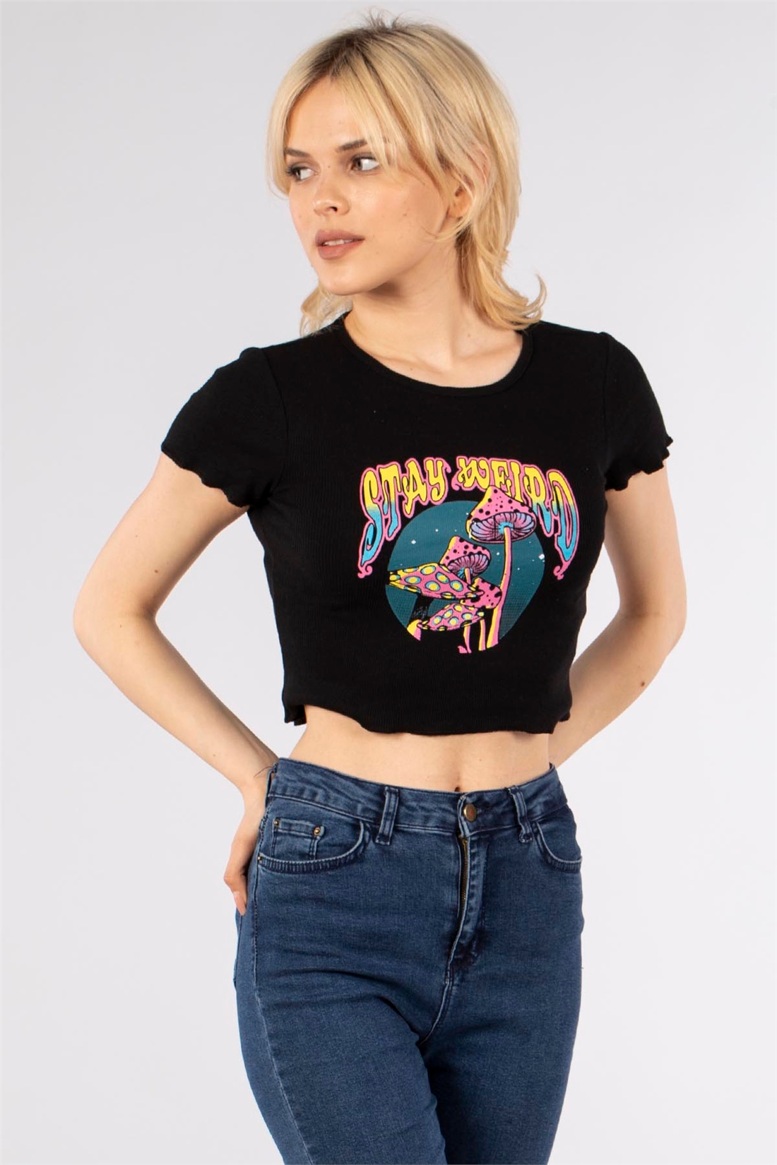 Kaşkorse Mantar Baskılı T-Shirt-Siyah