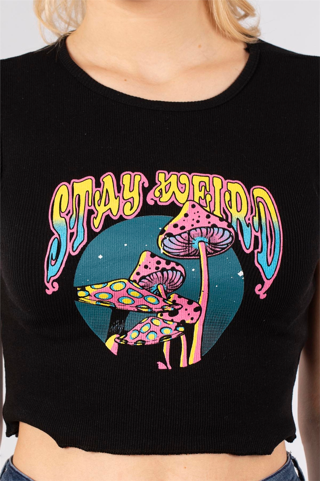 Kaşkorse Mantar Baskılı T-Shirt-Siyah