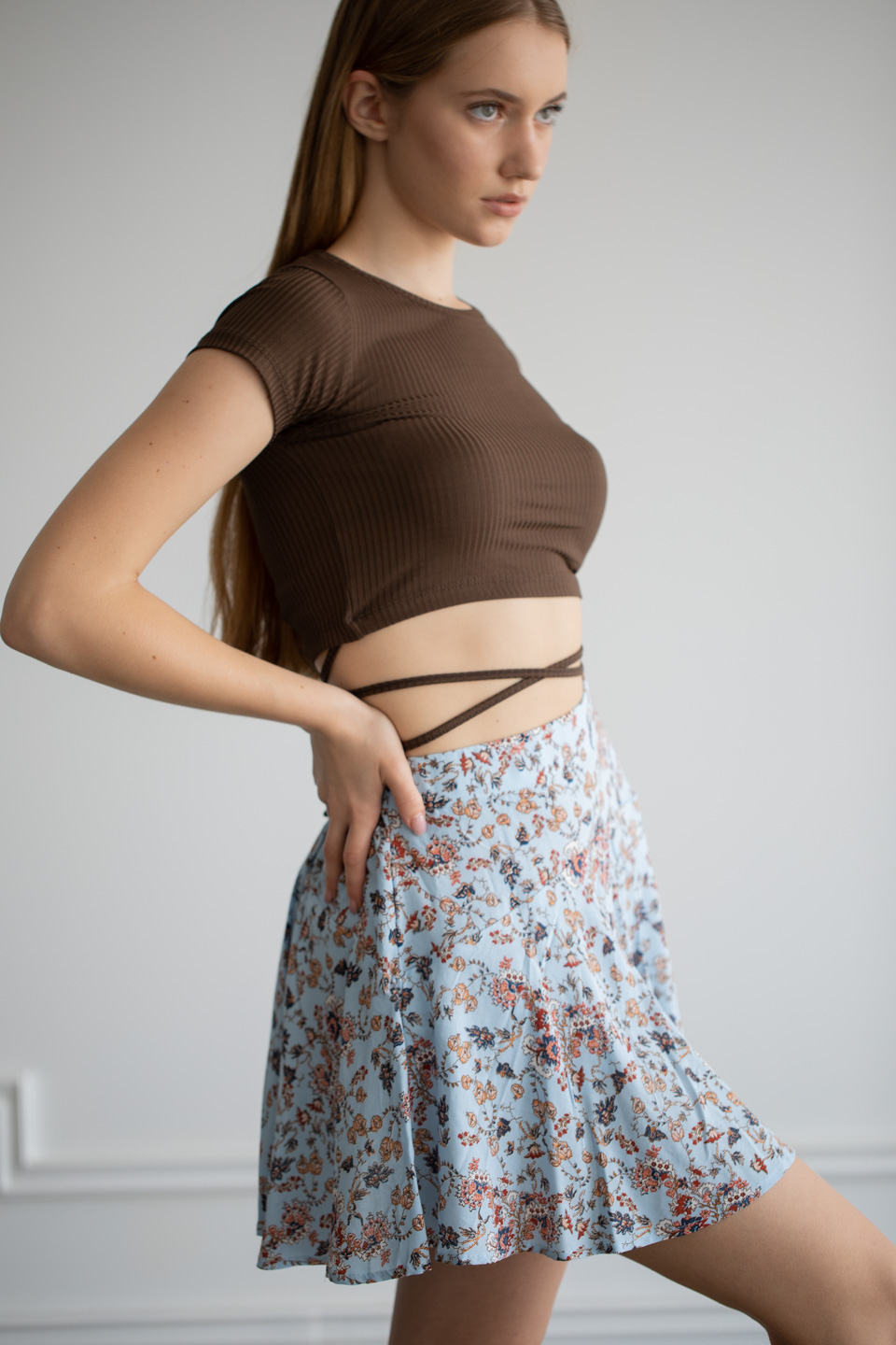 Kaşkorse yanlardan ipli crop body-4750 Kahve