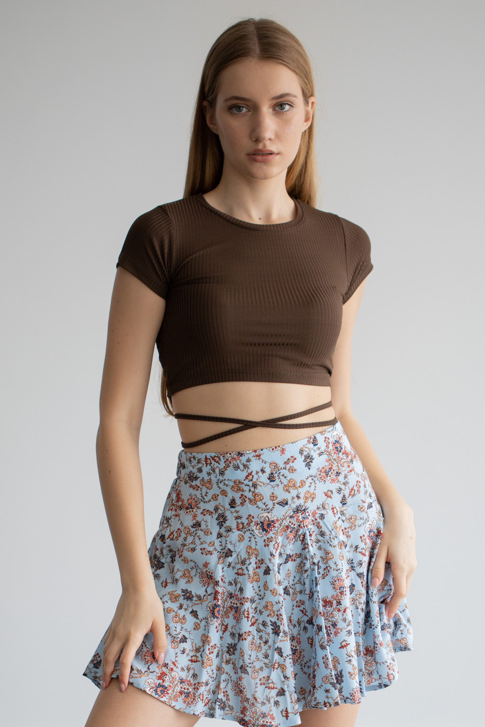 Kaşkorse yanlardan ipli crop body-4750 Kahve