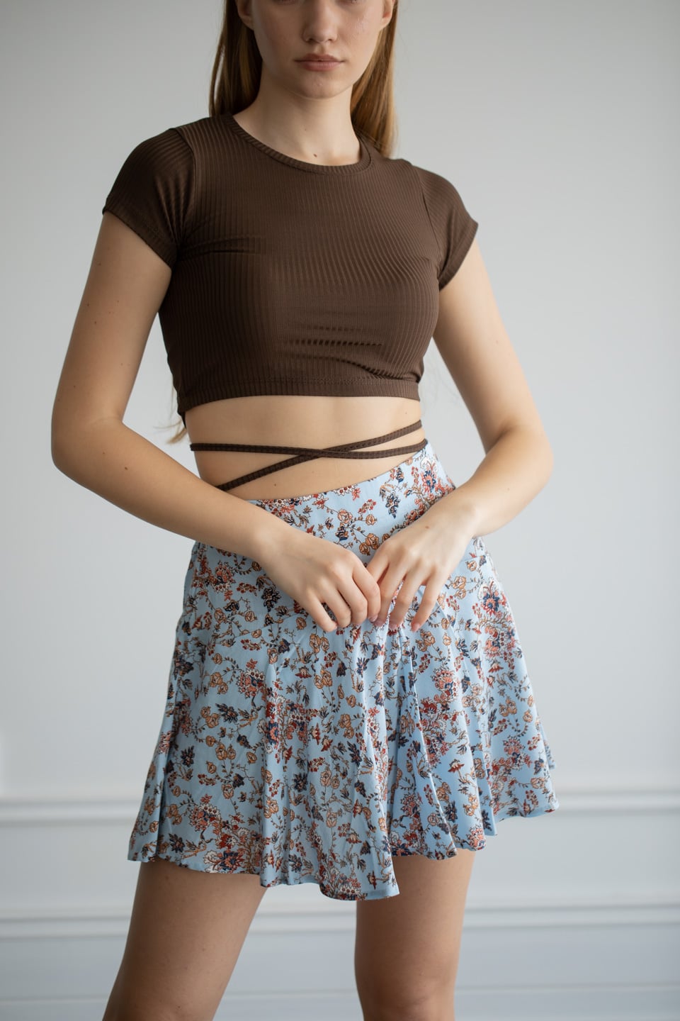 Kaşkorse yanlardan ipli crop body-4750 Kahve
