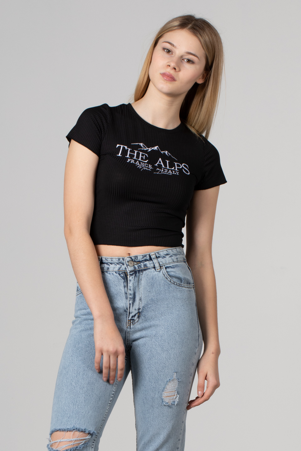 Kaşkorse yazı baskılı t-shirt-2306 Siyah