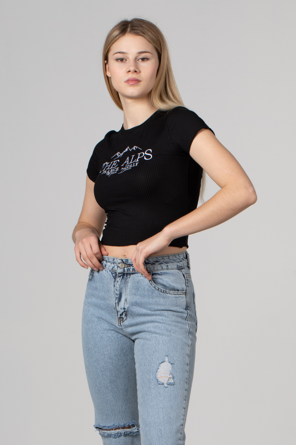Kaşkorse yazı baskılı t-shirt-2306 Siyah
