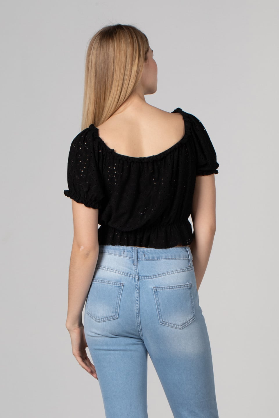 Kayık yaka kısa bluz-1328 Siyah