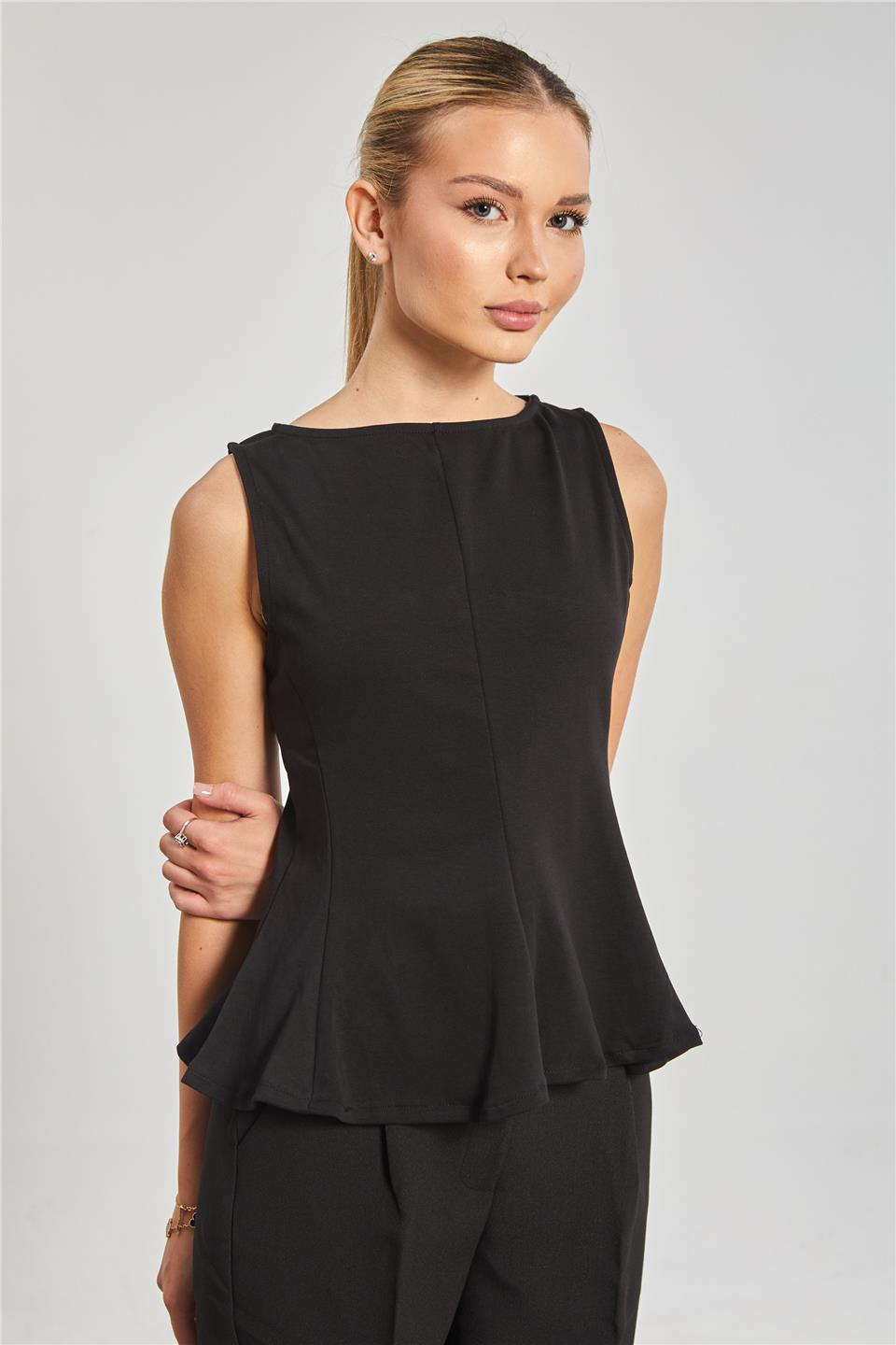 Kayık yaka kolsuz body-10798 Siyah