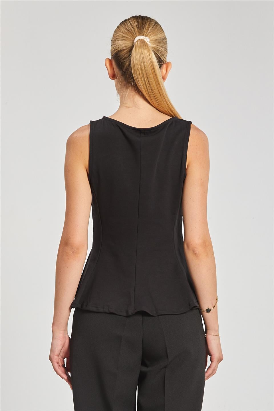 Kayık yaka kolsuz body-10798 Siyah