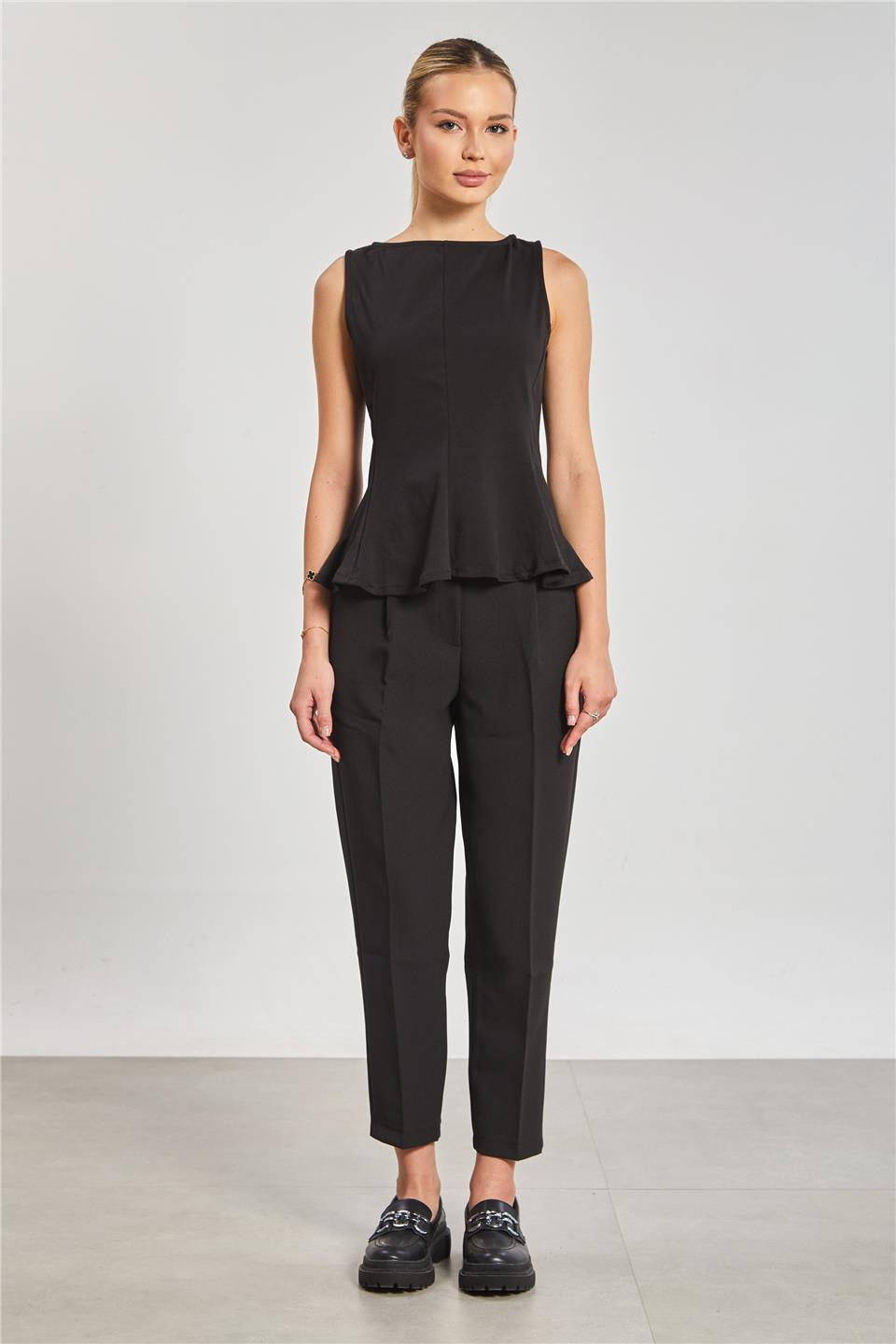 Kayık yaka kolsuz body-10798 Siyah