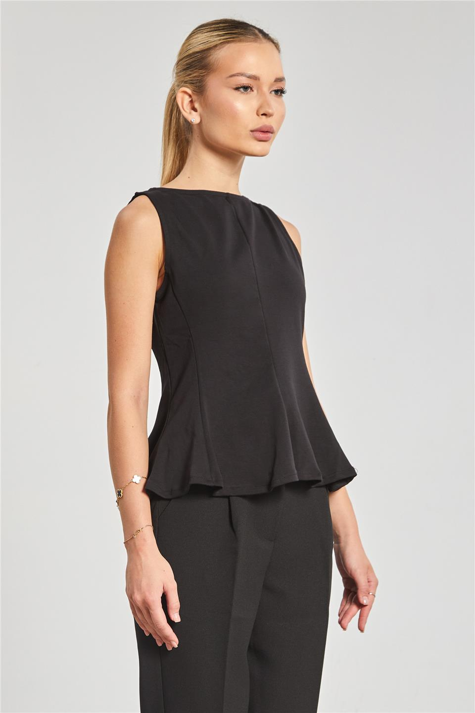 Kayık yaka kolsuz body-10798 Siyah