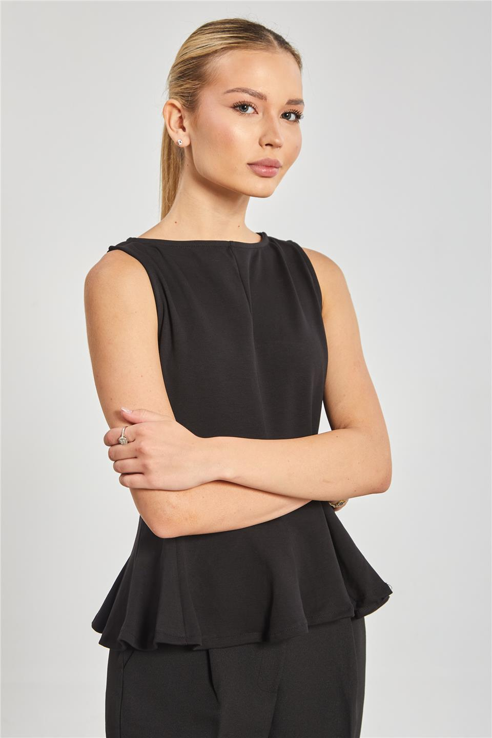 Kayık yaka kolsuz body-10798 Siyah