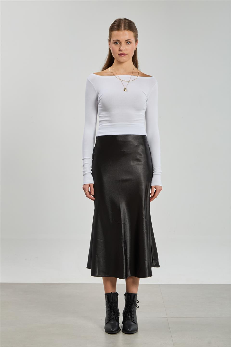 Kayık yaka uzun kol body-4419 Beyaz